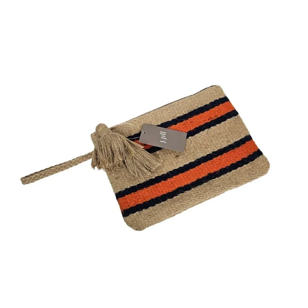 NWT J. Jill Jute Blue Multi Stripe Clutch/Wristlet/Handbag